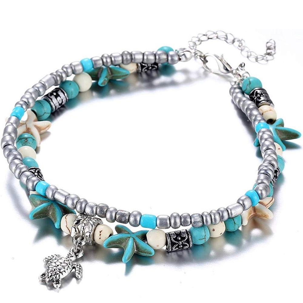 Turtle Ankle Bracelet Multilayer Beads Turquoise Beads Anklet Foot Jewelry